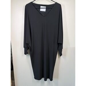 Meg Shop Black Dress Stretch Pencil Skirt Bat Wing Arm Loose Top Pockets L